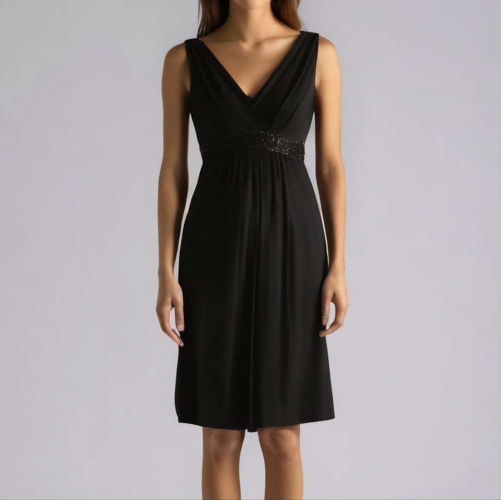 B. Smart Black Beaded V Line Sleeveless Dress | Size: 10